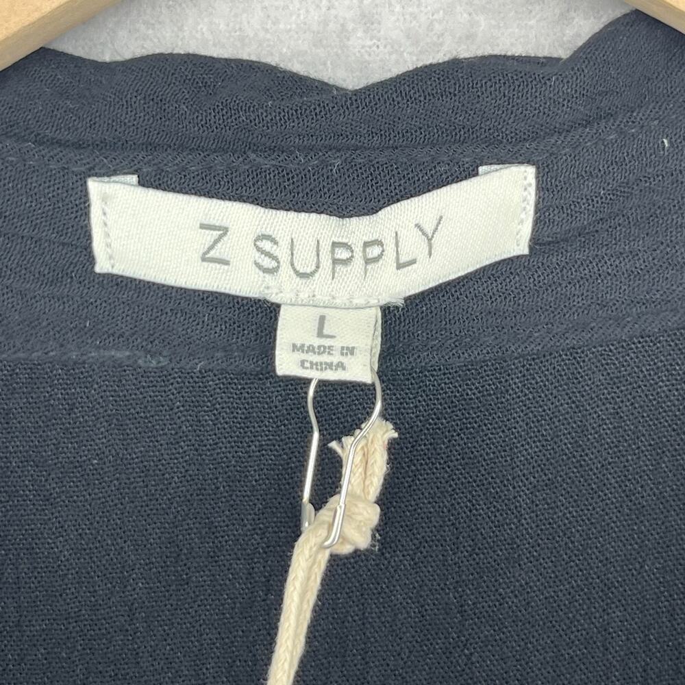 Z SUPPLY Dress L Tanya Maxi 3/4 Sleeve Pleated Smocked Button Front Black NEW - Picture 5 of 14